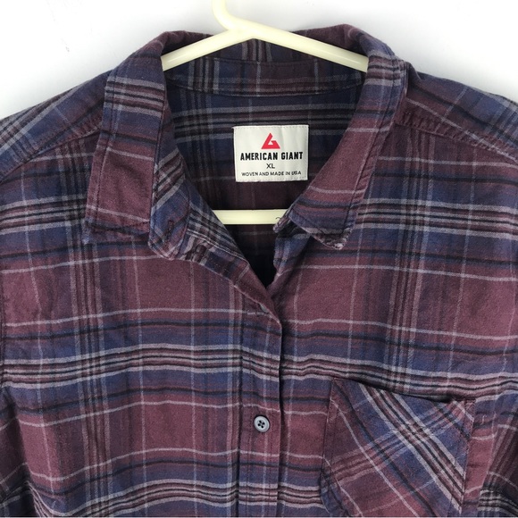 SOLD: american Giant Flannel Button Down Shirt Purple Blue Women’s XL Made in - Picture 3 of 13